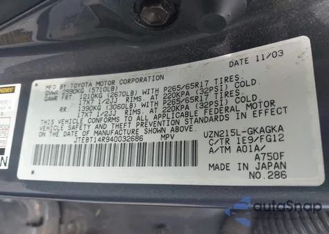 2004 Toyota 4Runner Sr5 V8 from USA, damaged, VIN JTEBT14R940032686